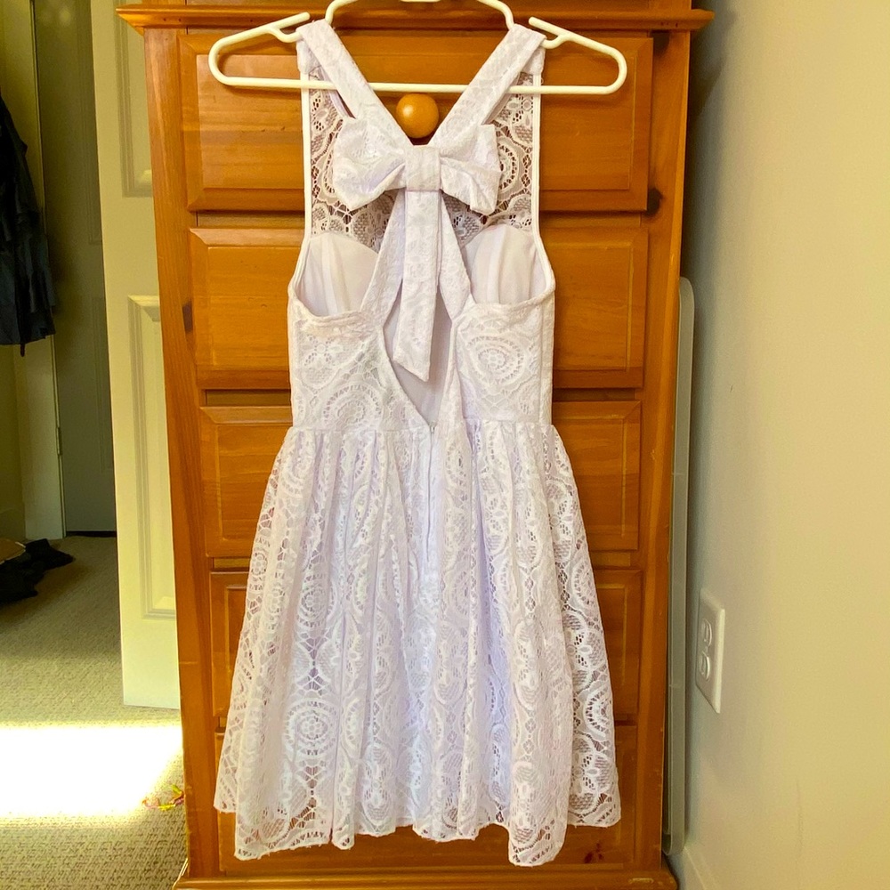 White Lace Dress With Bow On Back + Free Scrunchie